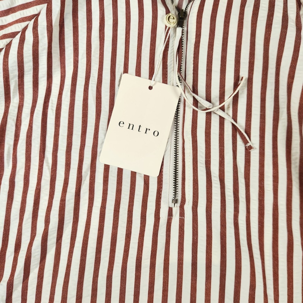 Entro Presley Striped Puff Sleeve Top Short Sleeve Women 1X Preppy Old Money - Picture 2 of 7
